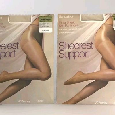 Vintage JCPenney Pantyhose Sheerest Support Sz Average Bone 2 Pairs